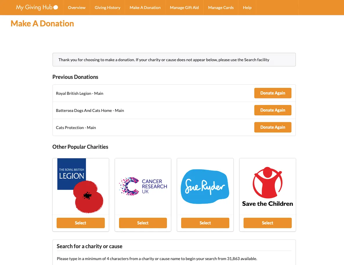 My Giving Hub Screenshot